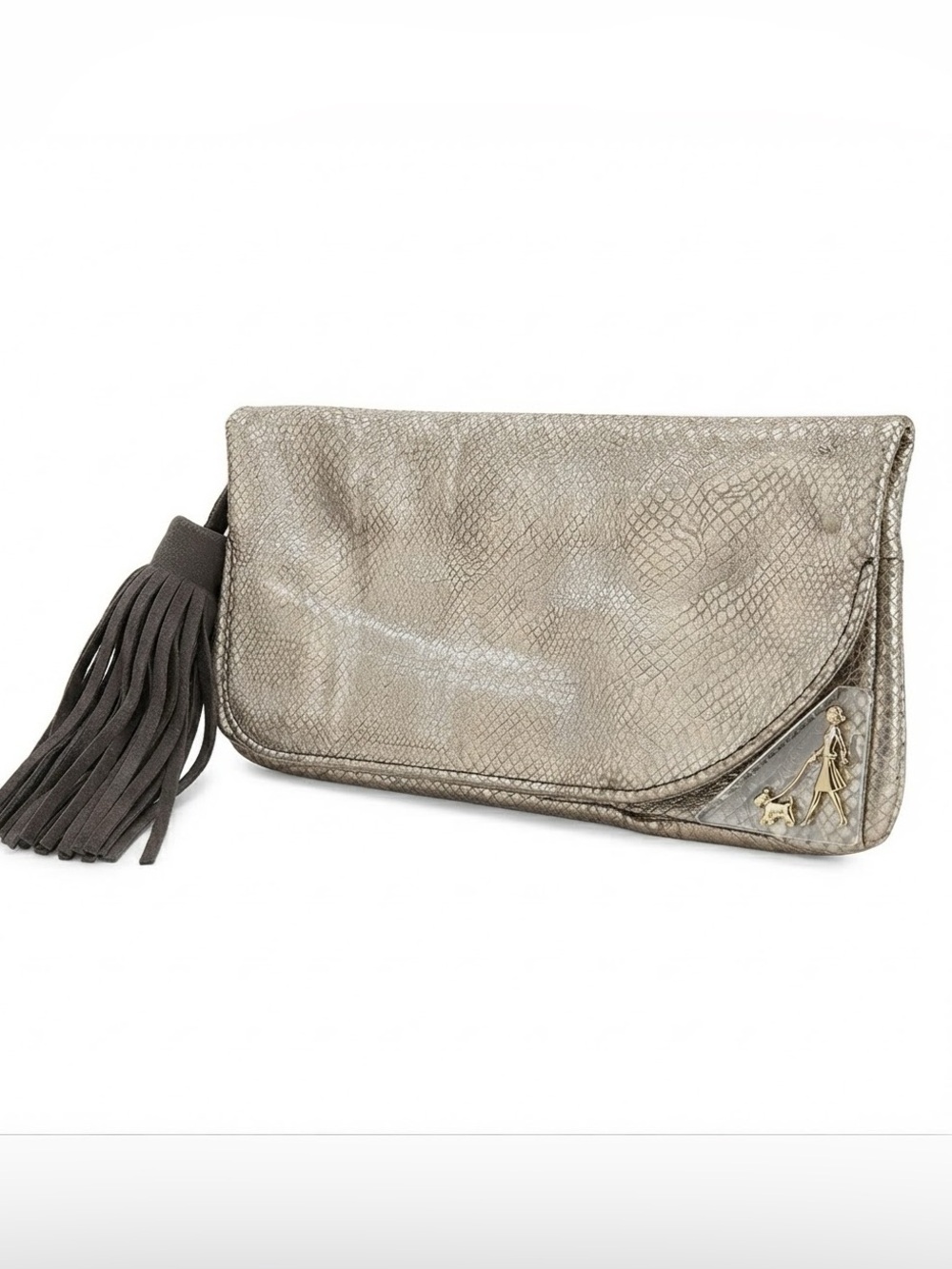 Henri Bendel Silver Snake Embossed VINTAGE “Bendel Girl" Tassel Clutch -PRISTINE